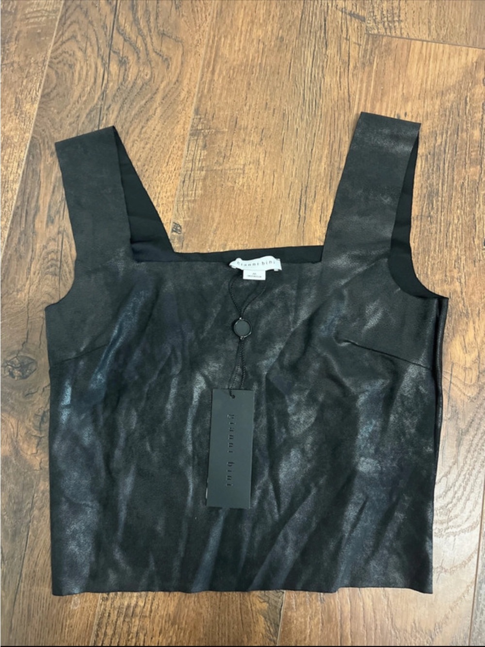 Gianni Bini Black Faux Leather Square-Neck Tank Top